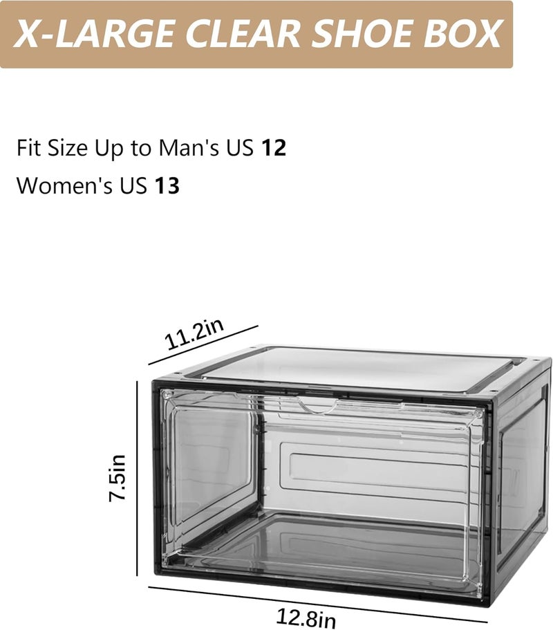 Attelite Clear Shoe Box Plastic Stackable Upgraded 6 Pack Shoe Storage Box Organizer with Clear Large Magnetic Door for Display Sneakers Easy Assembly, White - Image 2